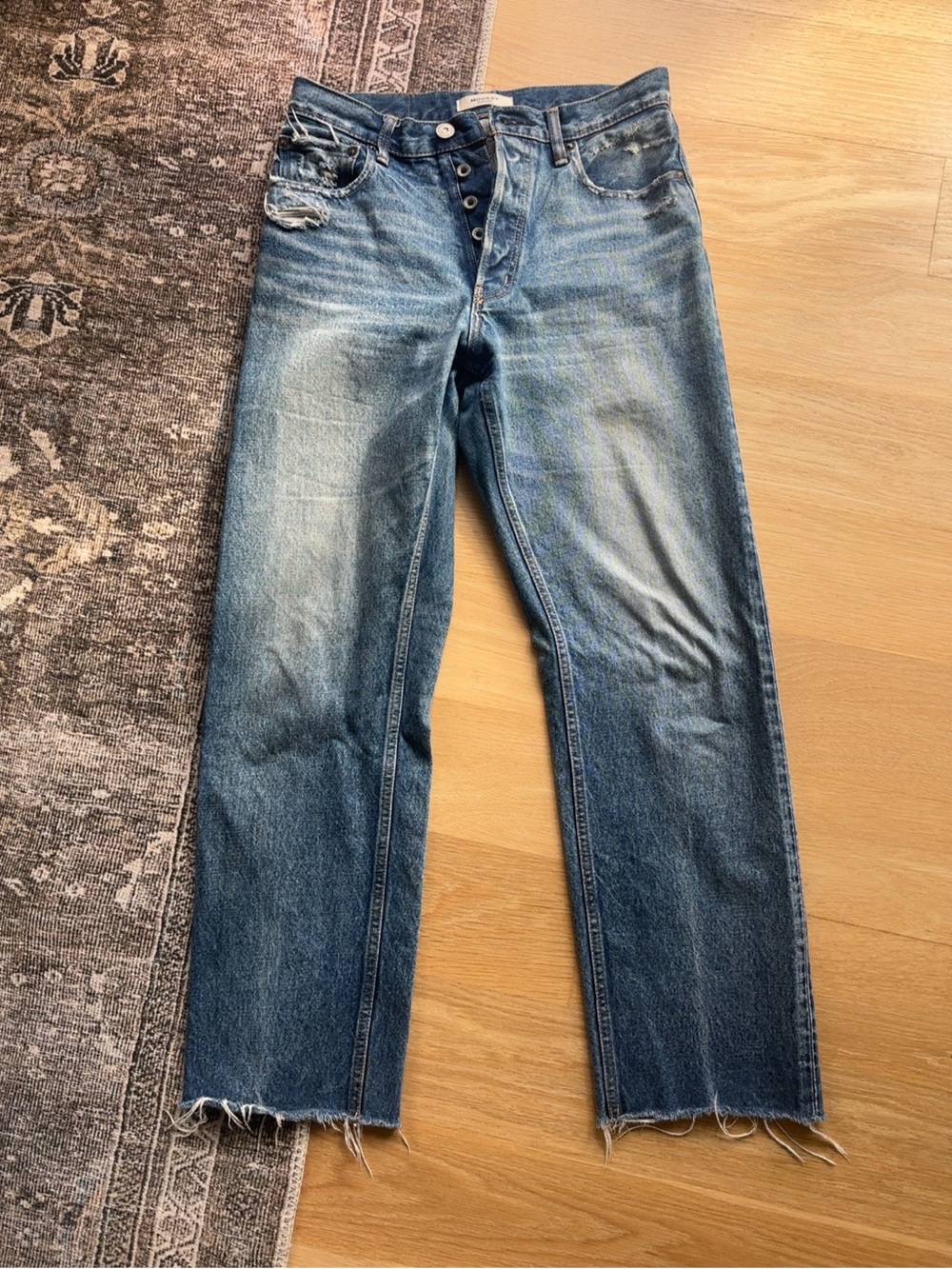 MOUSSY Vintage Japanese Denim Distressed Straight Jeans Raw Hem Size 27